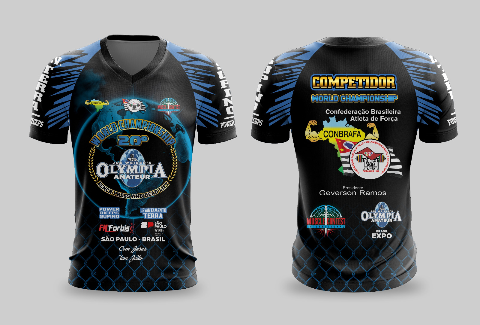 Vista a camisa oficial do 20º Mundial Powerlifting e Bíceps!